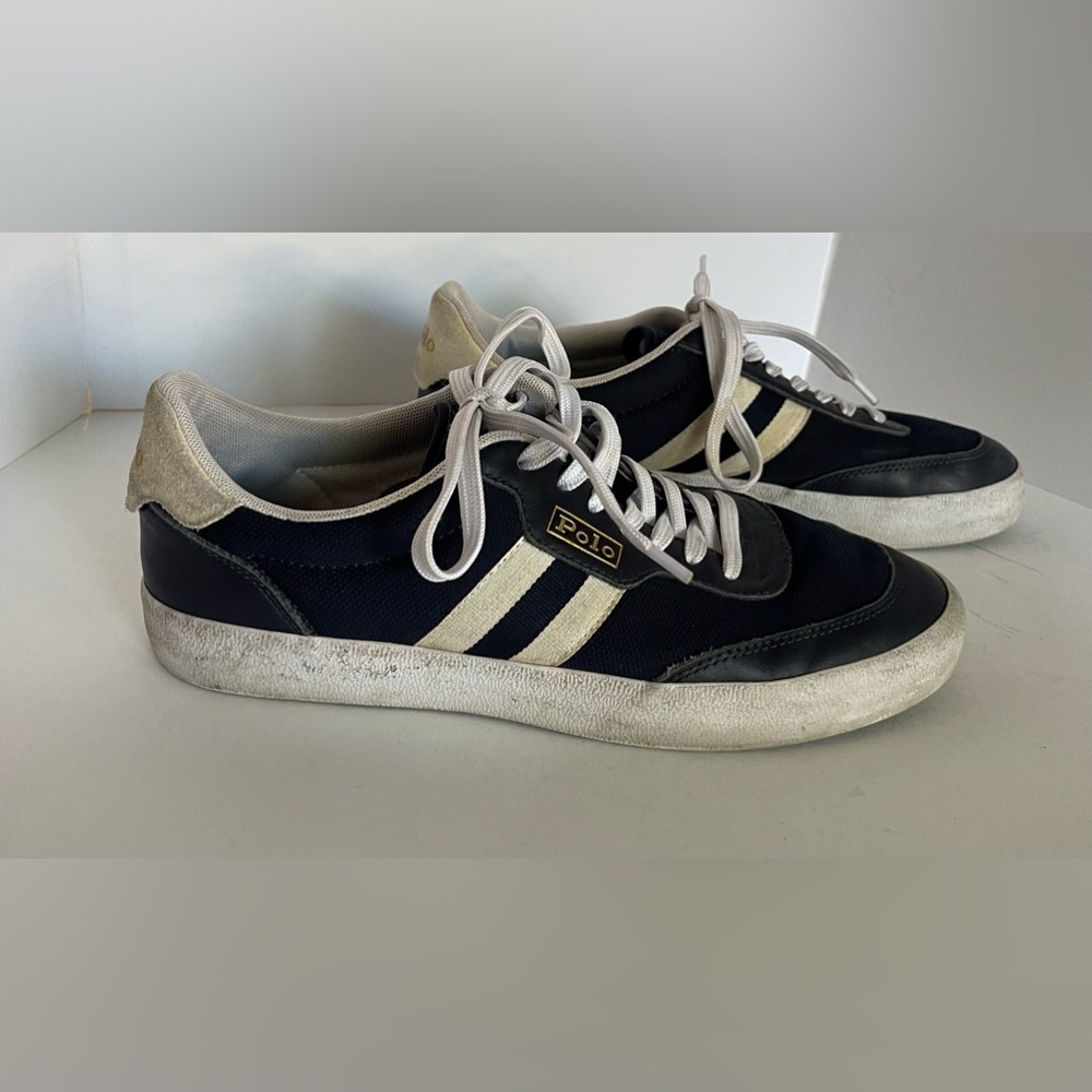 Polo Ralph Lauren Men’s Court VLC Suede Combo Sneaker Shoes Navy Blue Size 9 - Picture 1 of 9